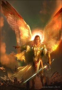 Een engel met zwaard in de hand